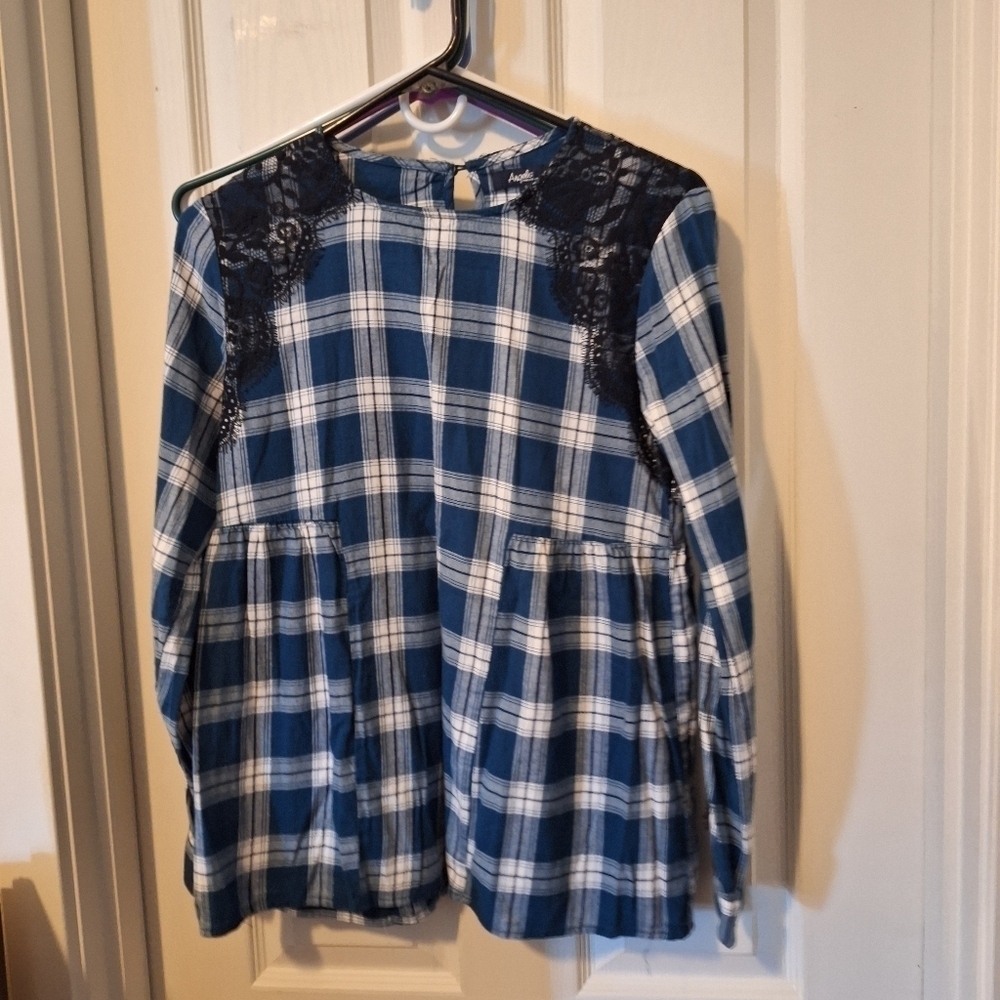 Angels Plaid Long Sleeve Top Small